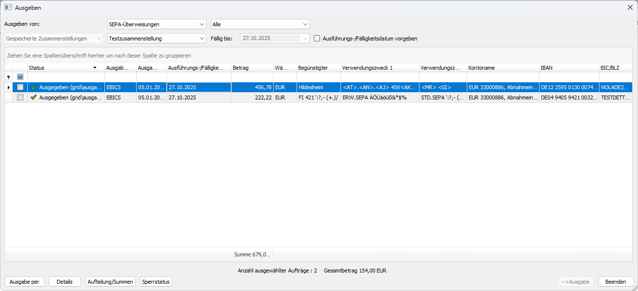 Screenshot des Augabe-Dialogs