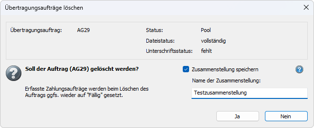 Screenshot vom Löschungs-Dialog