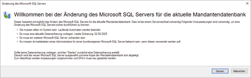 Screenshot Start der Migration