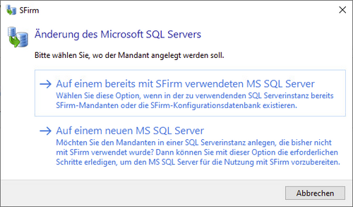 Screenshot Auswahl der Migrationsoption